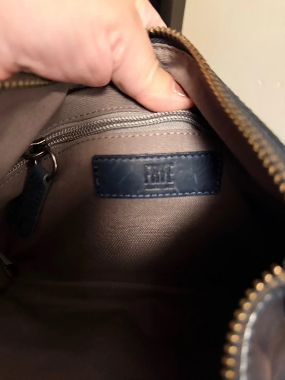 Frye Melissa zip Navy Leather Crossbody with Front Pocket